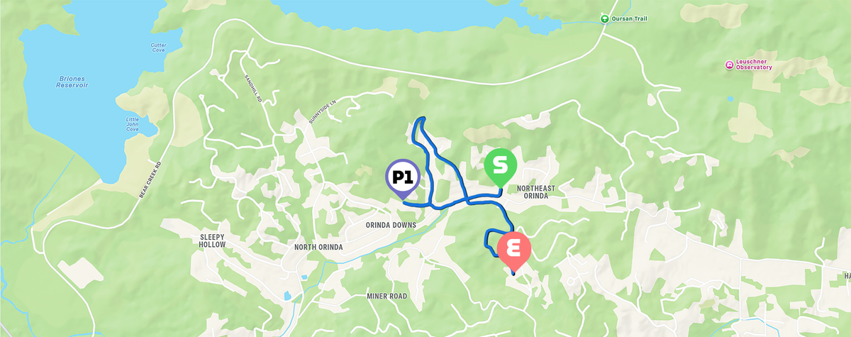 Joylink tracker route map with start point, passing point, and end point markers