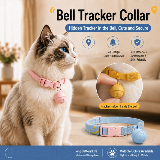 Joylink Pet Tracker hero shot with free bell collar included - no monthly fee